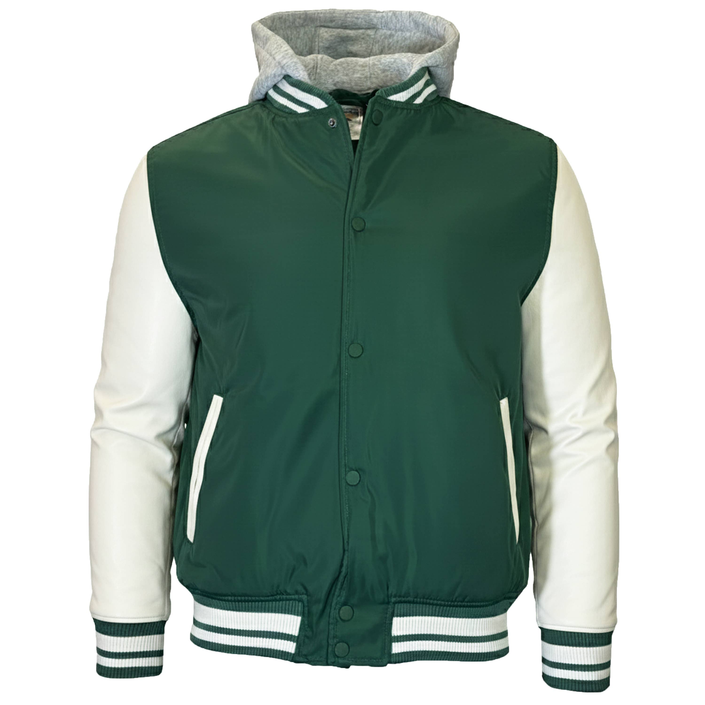 Men's Hooded Varsity Jacket with Detachable Hood