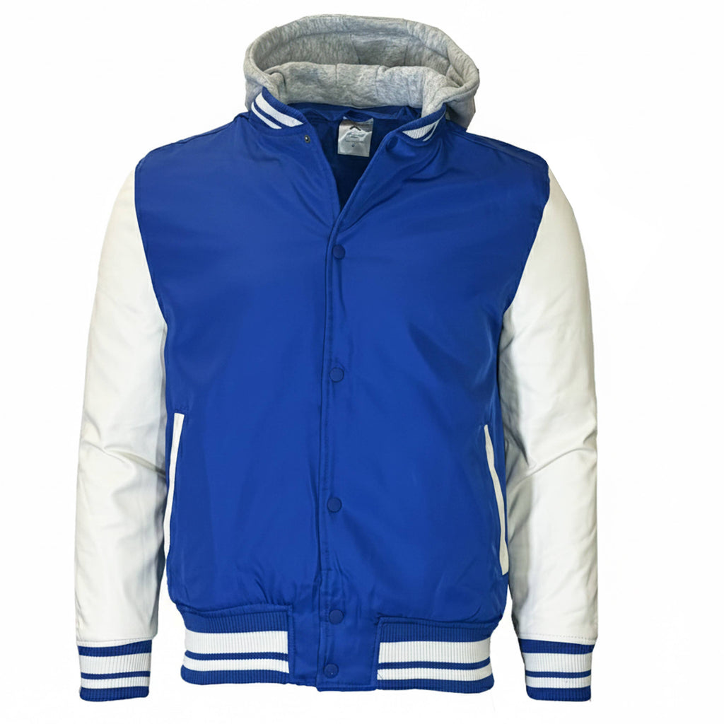Men's Hooded Varsity Jacket with Detachable Hood