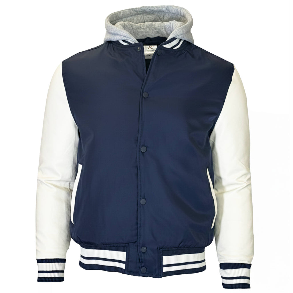 Men's Hooded Varsity Jacket with Detachable Hood