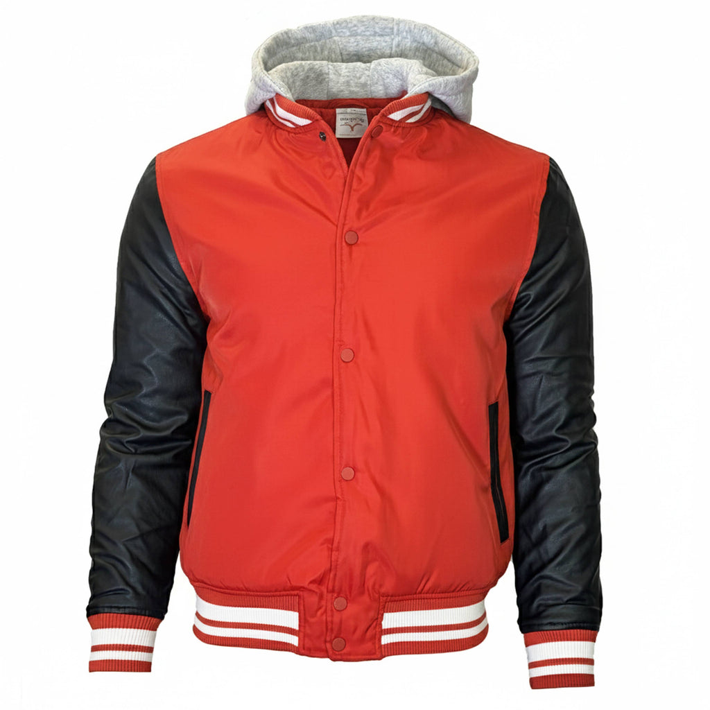 Men's Hooded Varsity Jacket with Detachable Hood