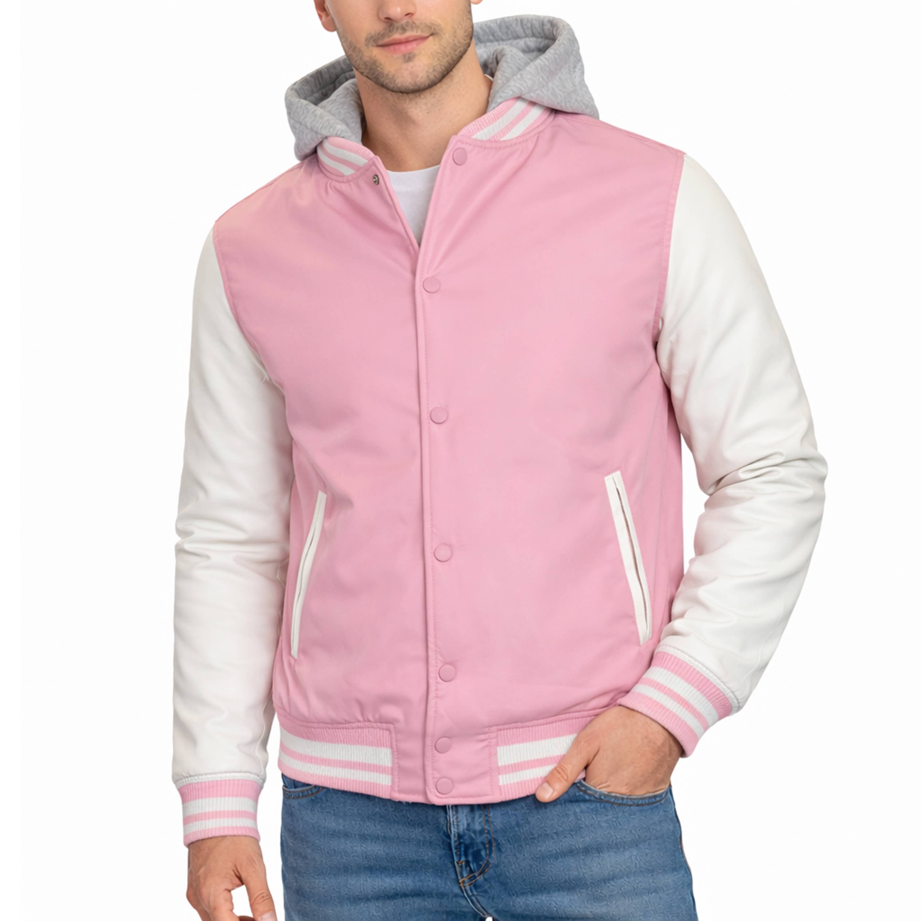 Men's Hooded Varsity Jacket with Detachable Hood