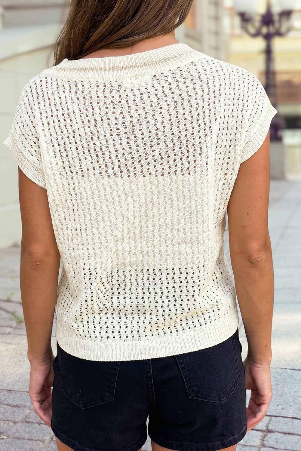 1 the Woman - BEACH Hollow Out Knitted Spring Lightweight Dolman Sweater