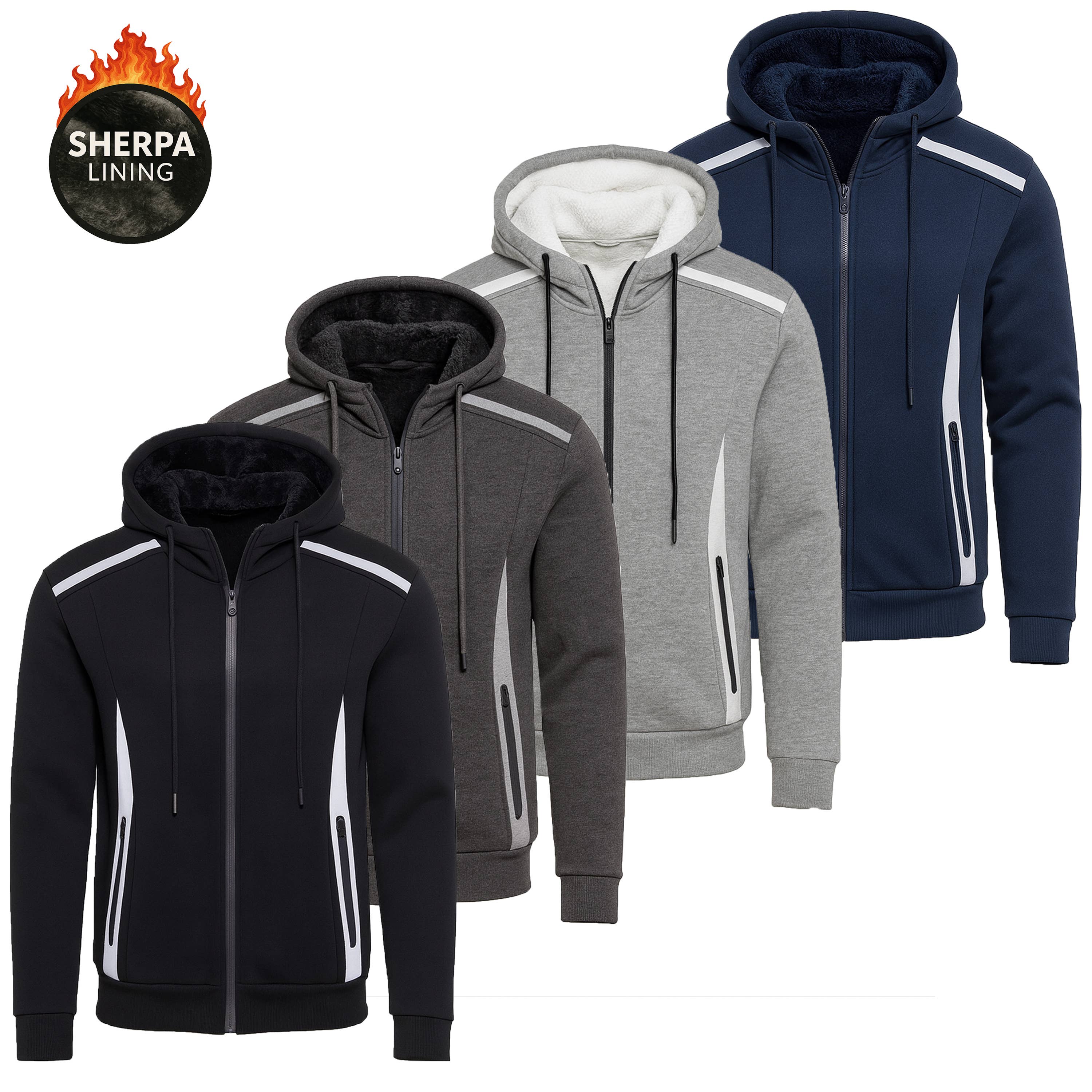 Men's Sherpa Fleece Lined Reflective Zip Hoodie