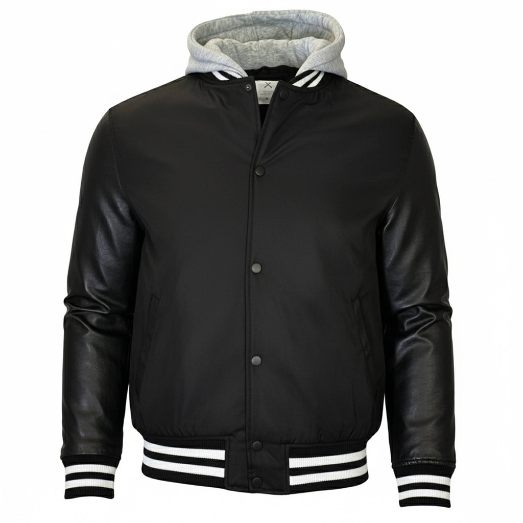 Men's Hooded Varsity Jacket with Detachable Hood